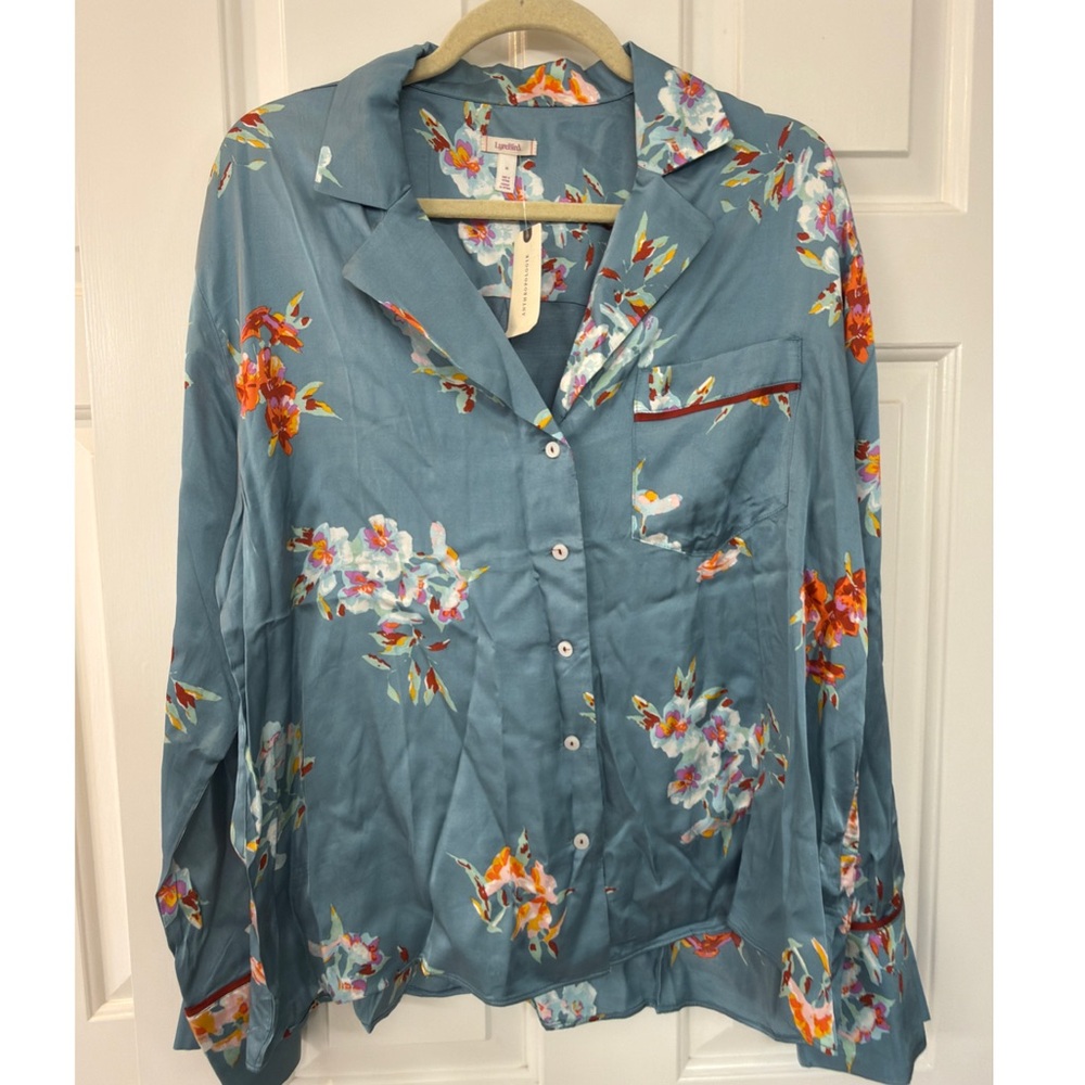 Anthropologie LyreBird Silky Oversized Floral Pajama Top - Slate - NWT - Medium
